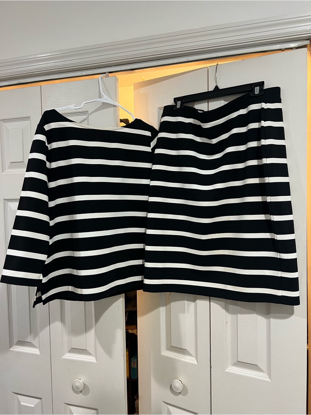 Liz Claiborne Black and White Striped Midi Skirt Set